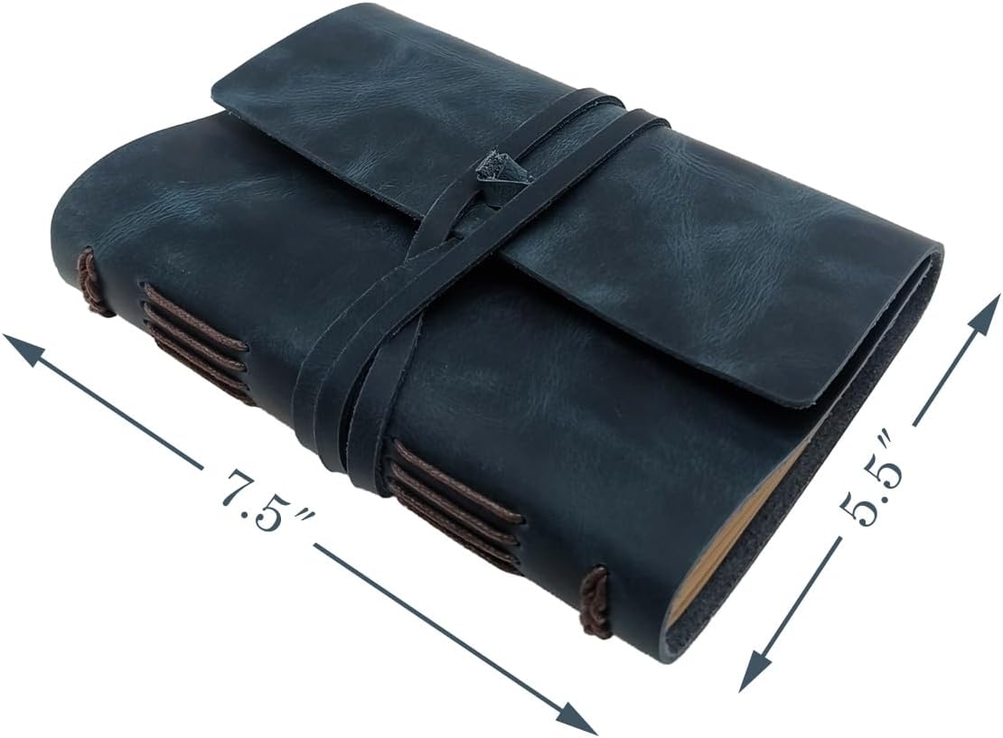 CooLeathor Blue Notebook Journal - Genuine Leather Journals for Writing Small Size Diary 5.5x7.5 Inch, Notepad For Man and Women, Gifts,Work,Travel Dark Blue