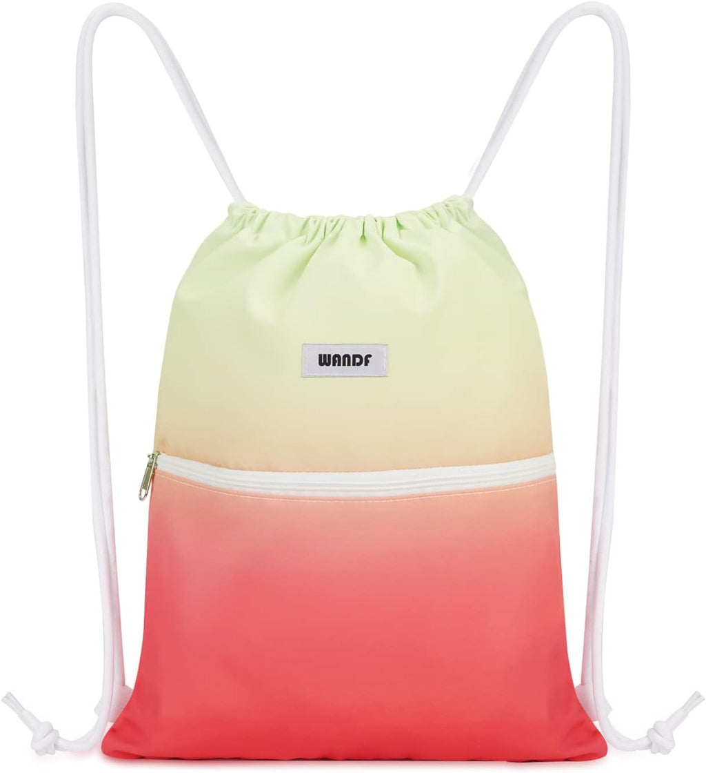 WANDF Drawstring Backpack, Gym Sackpack for Sports (Red-Green Gradient)