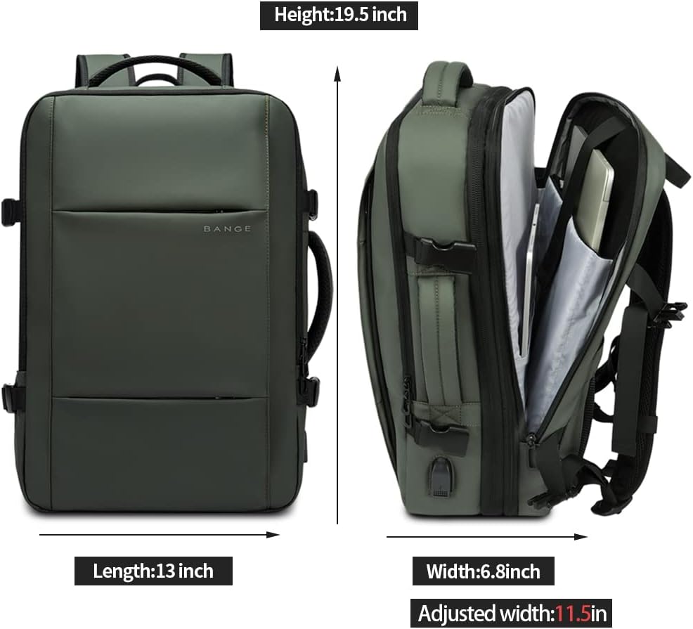 BANGE Carry-on Backpack, 45L Expandable Travel Backpacks,Weekend Backpack Briefcase,Waterproof Laptop Backpack Fits For 17.3” Laptop
