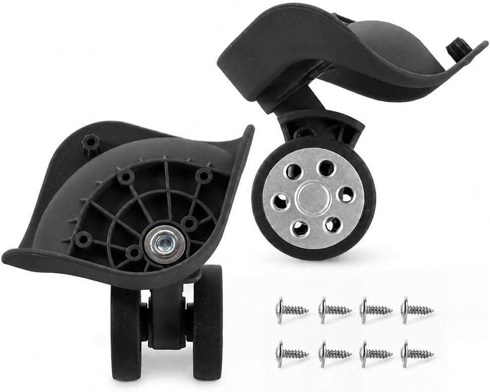1 Pair Universal Suitcase Wheels – Durable ABS Replacement Casters for Luggage Bags, Smooth Rolling Repair Parts(12 Screws Included)(Black)