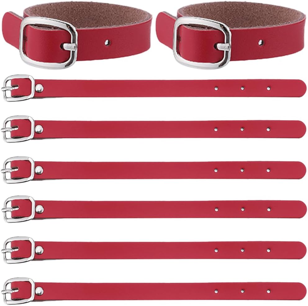 GORGECRAFT 10PCS 8 Inch Cowhide Leather Luggage Labels Strap Red Luggage Tags Adjustable Replacement Belts with Buckle Watch Band Strap for ID Card Pass Holder Travel Storage Hanging Supplies