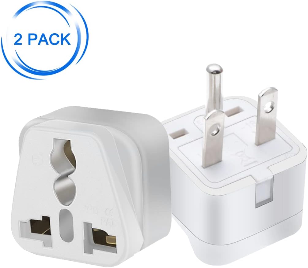 2pack US 3 Prong Plug to Universal Socket Power Converter, White