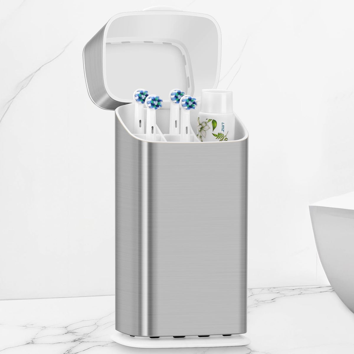 GFWARE Electric Toothbrush Holder with Cover, Ventilated & Drainage, Silver