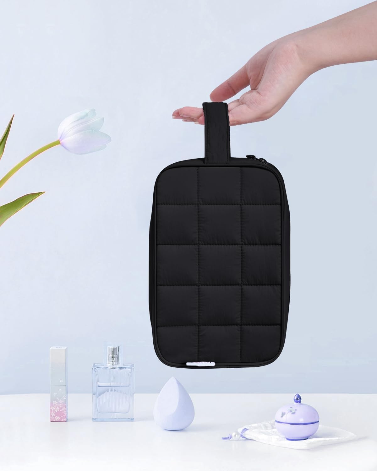 Narwey Quilted Travel Toiletry Bag for Women, Bathroom, Medicine Bag