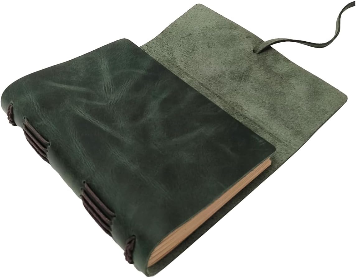 CooLeathor Green Notebook Journal - Genuine Leather Journals for Writing Small Size Diary 5.5x7.5 Inch, Notepad For Women and Man, Gifts,Work,Travel Dark Green