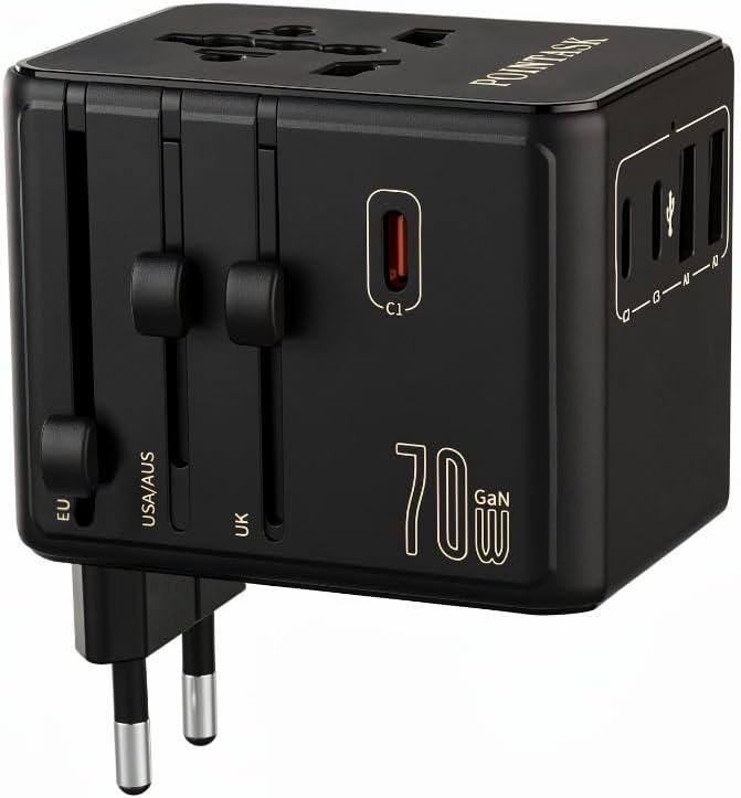 70W GaN 8-Port Universal Travel Adapter, International Power Adapter