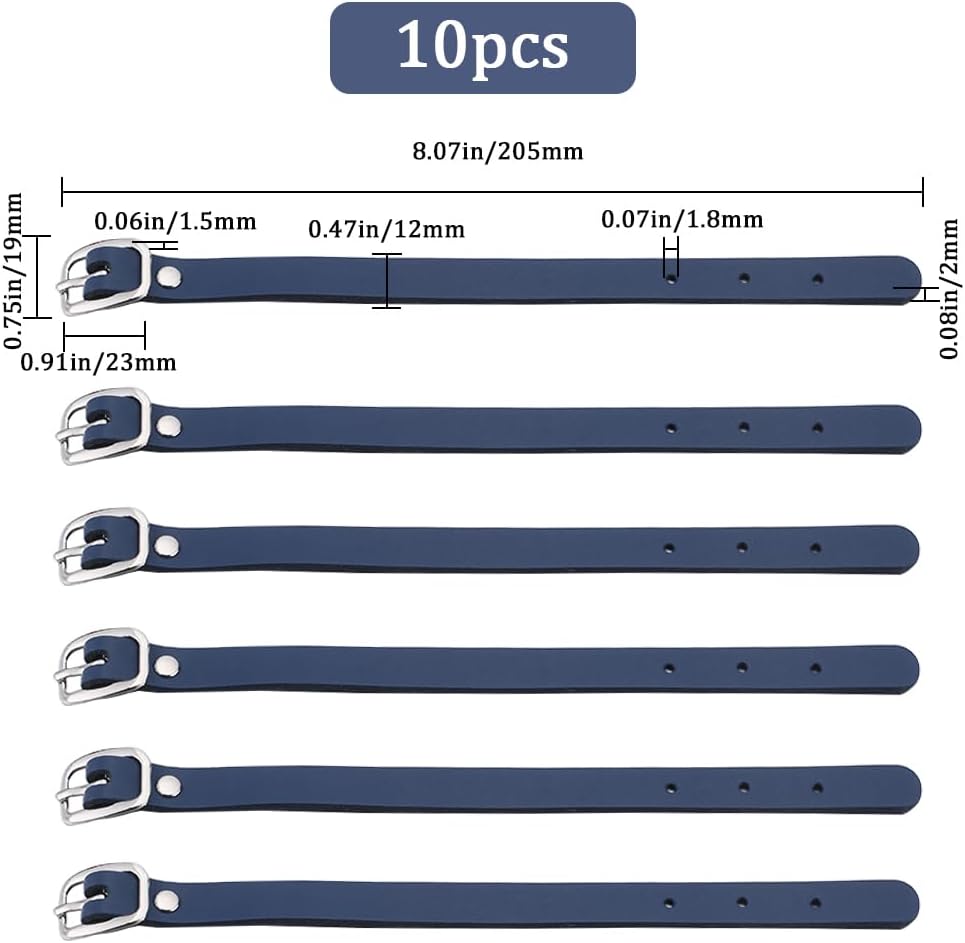 GORGECRAFT 10PCS 8 Inch Cowhide Leather Luggage Labels Strap Luggage Tags Adjustable Replacement Belts with Buckle Watch Band Strap for ID Card Pass Holder Travel Storage Hanging Supplies, Marine Blue