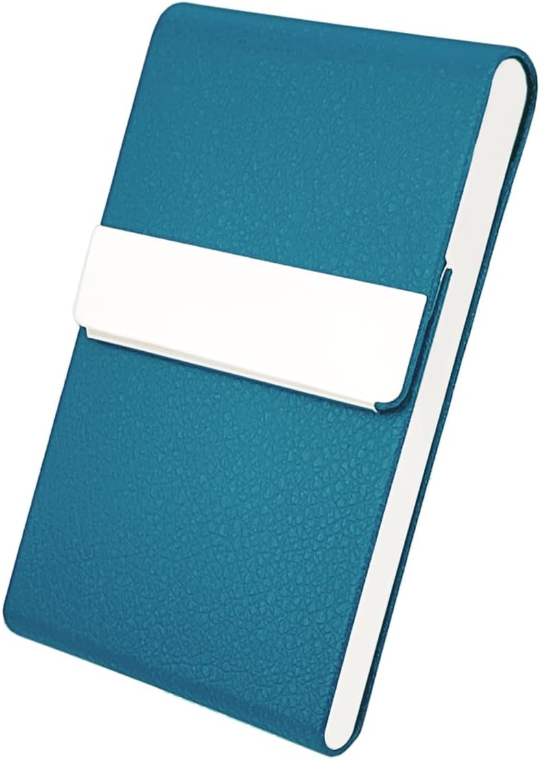 Business Card Holder Leather&Metal Business Card Case,Lake Blue