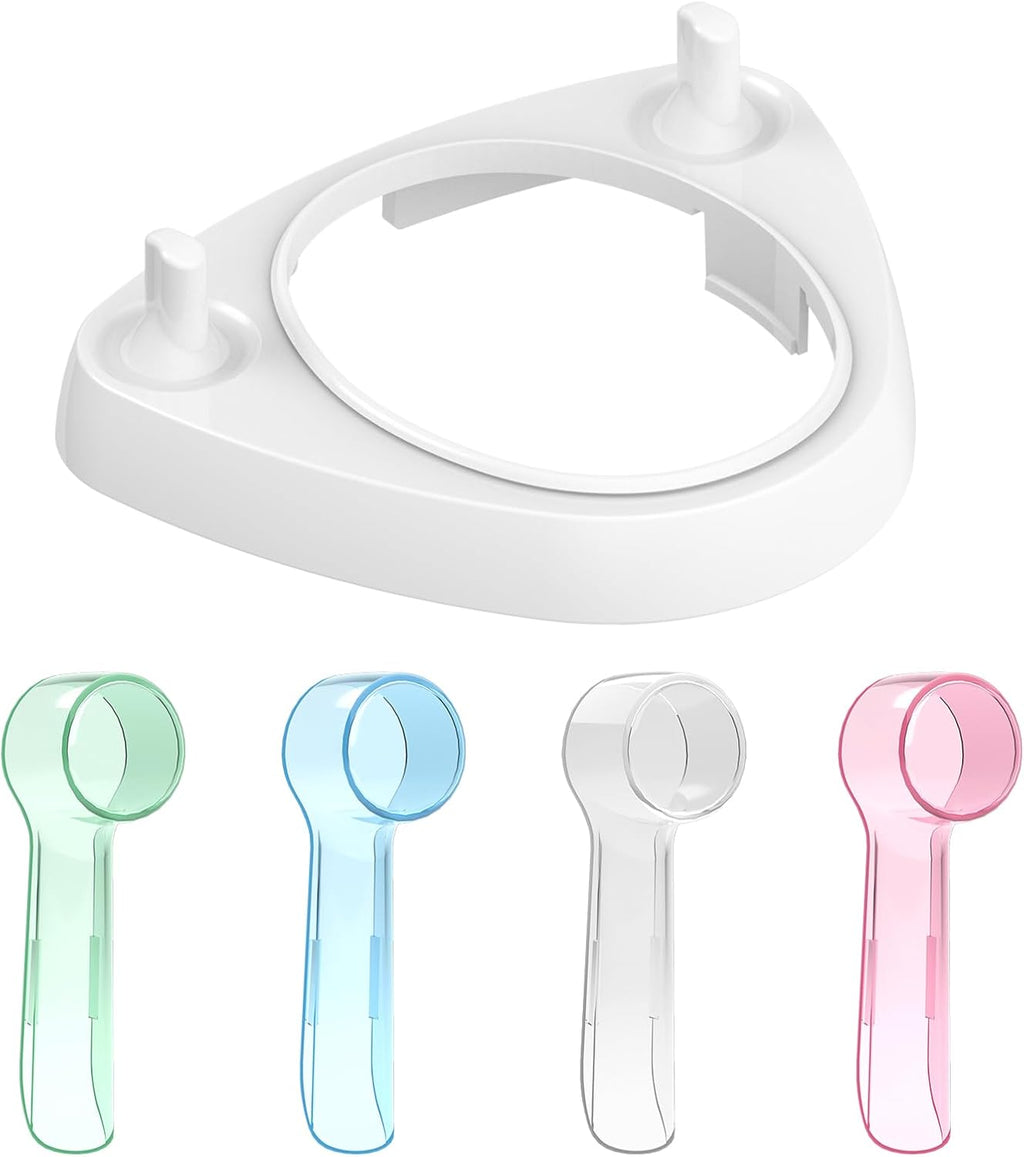4 PCS Long Toothbrush Head Covers (Multicolor) Compatible with Oral B Electric Toothbrush Head + 1 PCS Toothbrush Holder with 1 Charging Stand Slot and 2 Toothbrush Head Stands