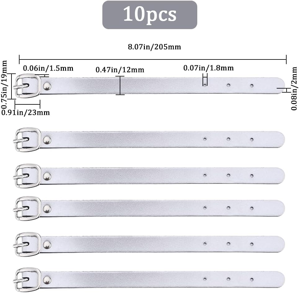 GORGECRAFT 10PCS 8 Inch Cowhide Leather Luggage Labels Strap Silver Luggage Tags Adjustable Replacement Belts with Buckle Watch Band Strap for ID Card Pass Holder Travel Storage Hanging Supplies