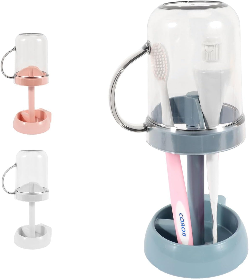 Toothbrush Stand with Cover/Cup, 3 Slots Toothbrush Holders for Bathrooms, Compatible with Toothpaste Conventional Toothbrushes Electric Toothbrushes Blue