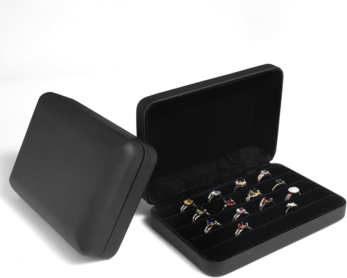 Jewelry Ring organizer Box, Portable Small Storage Display Case, Fashion Jewelry Tray Holder Showcase, Ring Boxes for Multiple Rings Fits for Travel or Home Organizers (Black Big)