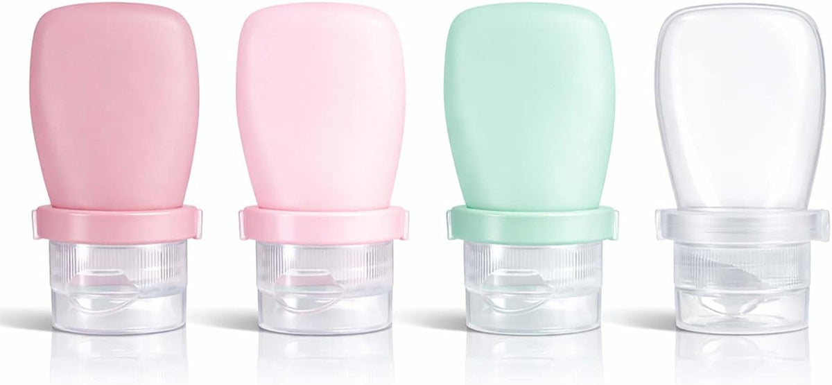 2 oz Travel Bottles, Leakproof Silicone Squeeze Bottle Mini Travel Size Container for Toiletries Lotion Shampoo and Conditioner Liquid Salad Dressing to go Condiment, TSA Approved, 4 Pack