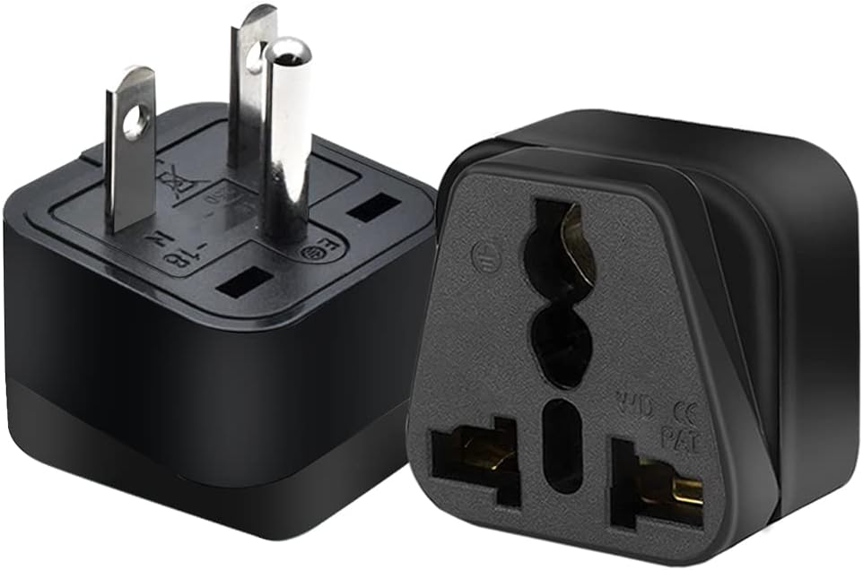2pack US 3 Prong Plug to Universal Socket Power Converter, Black