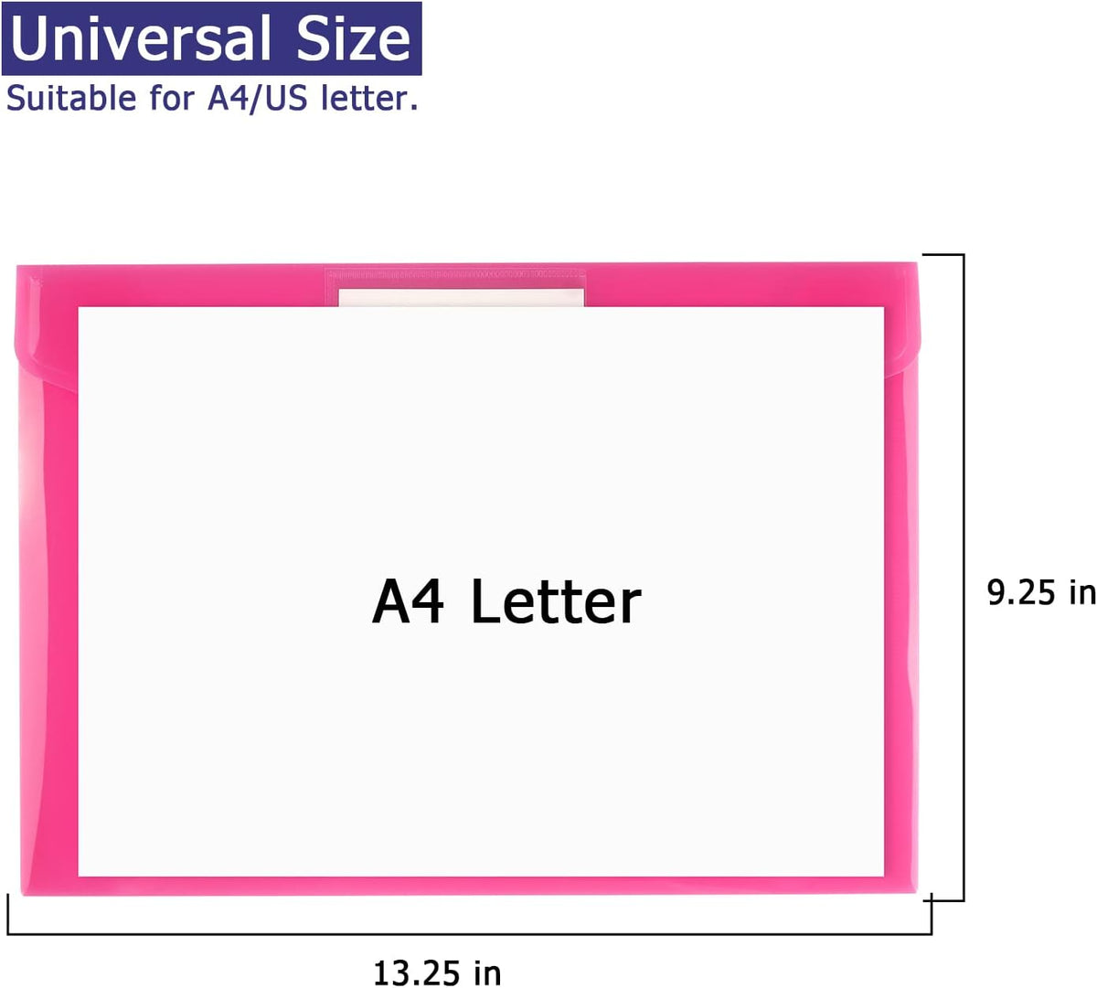 6 Pack Clear Document Folders Plastic Envelopes, A4 Size, Pink