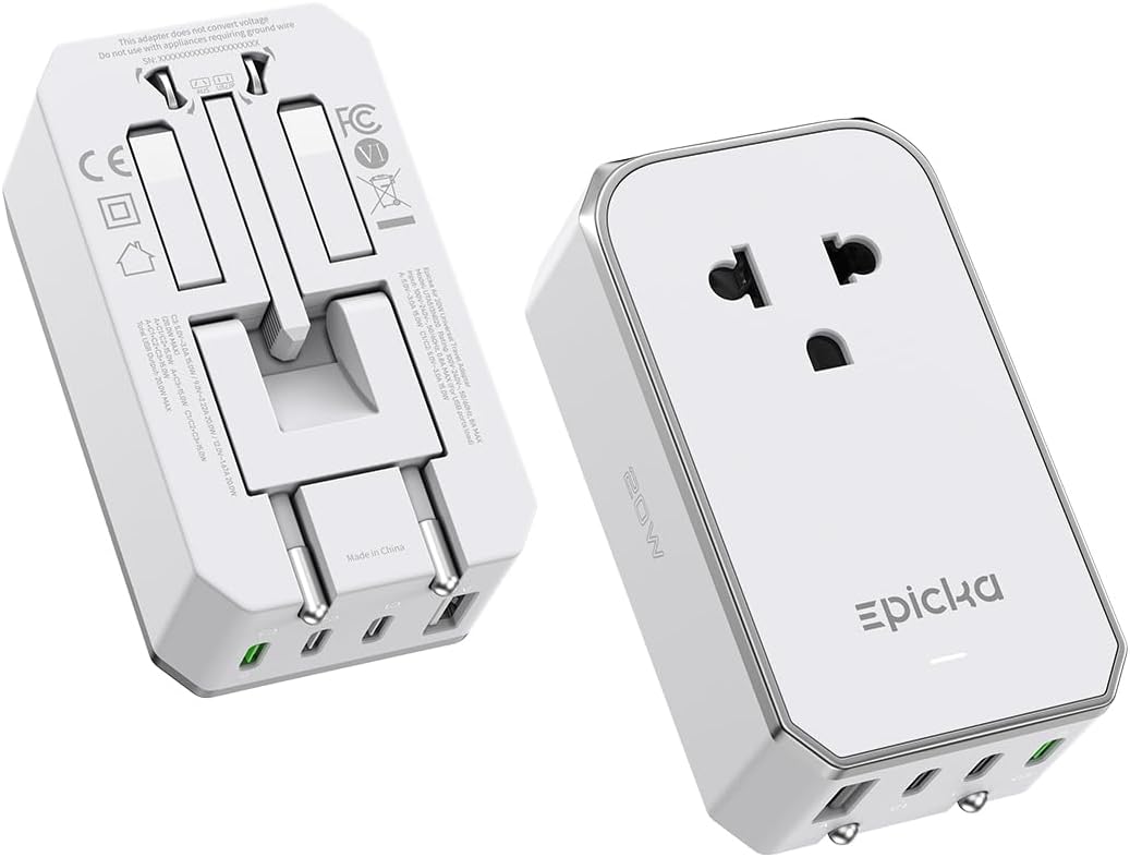 EPICKA Air 20W Universal Travel Adapter PD&QC with 1AC/3USB-C/1USB-A