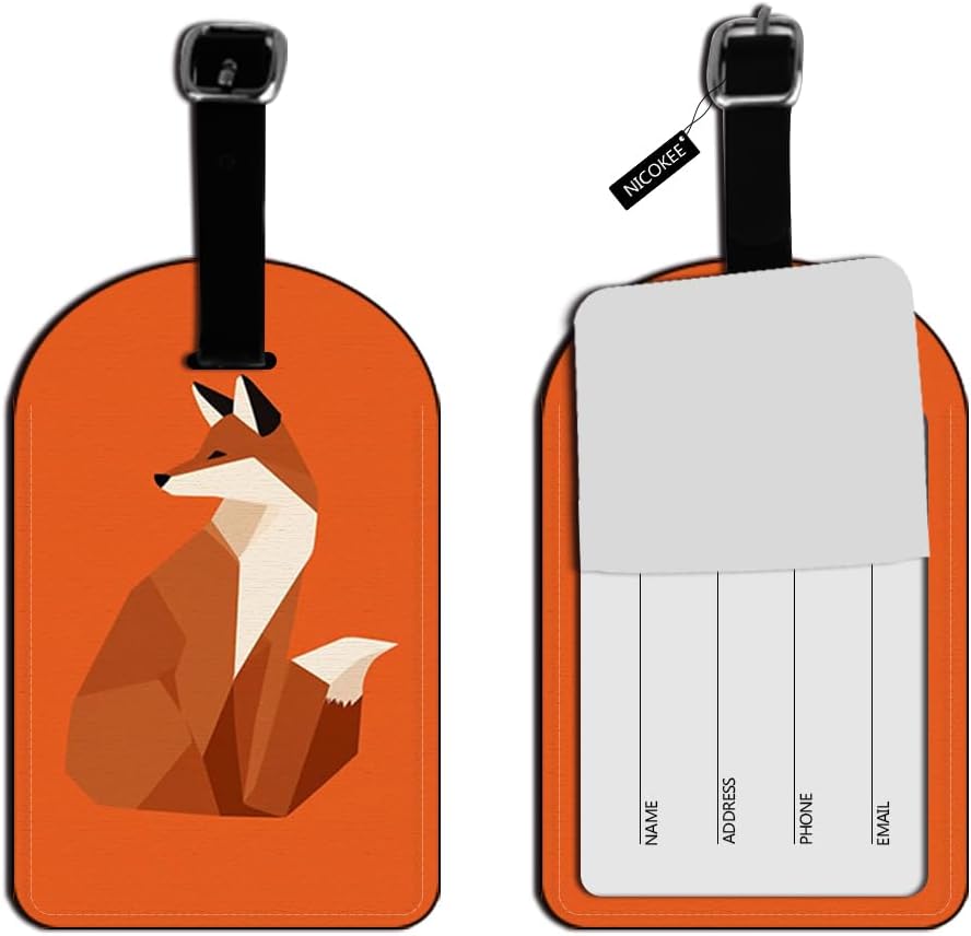 Stylish Red Foxy Fox Rectangle Leather Luggage Card Suitcase Carry-On ID Tag Travel Bag Label Travel Accessories Tag - 1 pack