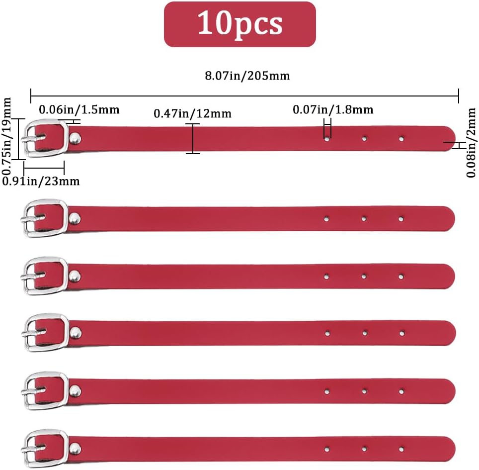 GORGECRAFT 10PCS 8 Inch Cowhide Leather Luggage Labels Strap Red Luggage Tags Adjustable Replacement Belts with Buckle Watch Band Strap for ID Card Pass Holder Travel Storage Hanging Supplies