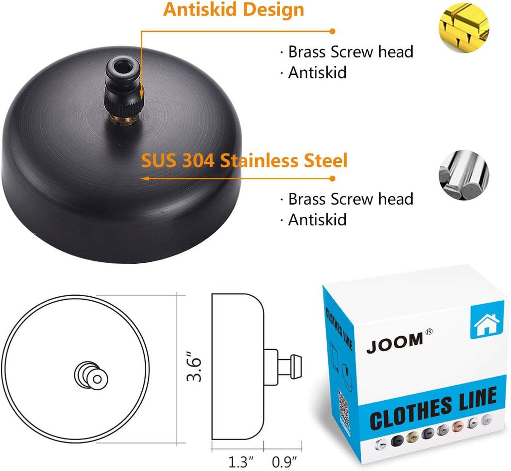 JOOM Retractable Clothesline,9.2FT Wall-Mounted Laundry Line,Brushed Black