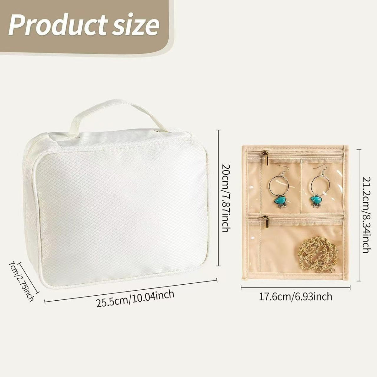 GSXRB Jewelry Organizer Travel Portable Earring Necklace Ring Jewelry Organizer Large Capacity Foldable Multi-Layer Classified Storage Bag Waterproof Antioxidant Organizer (beige)