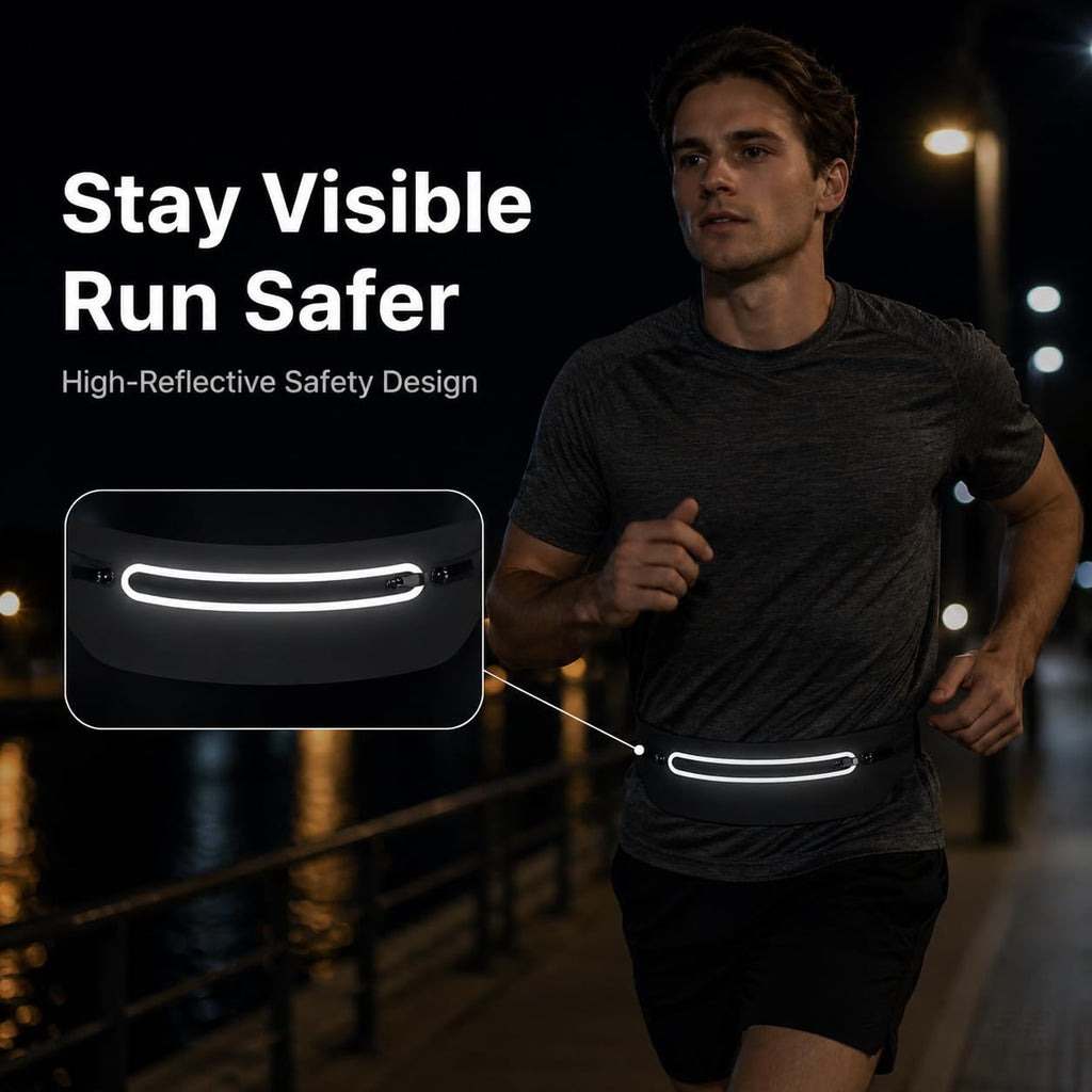 Slim No-Bounce Running Belt - Waterproof Exercise Waist Pack for Marathons, Hiking & Dog Walking - Hidden Travel Money Belt for Phones