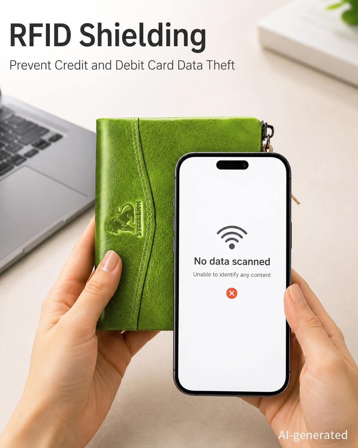 Wallet for Women, RFID Blocking Leather Zip Wallet, 10 Card Slots
