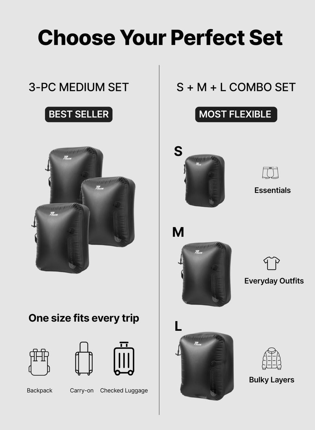 Travel Vacuum Bags with Pump, Carry-On Space Saver, Combo (3 Pack)