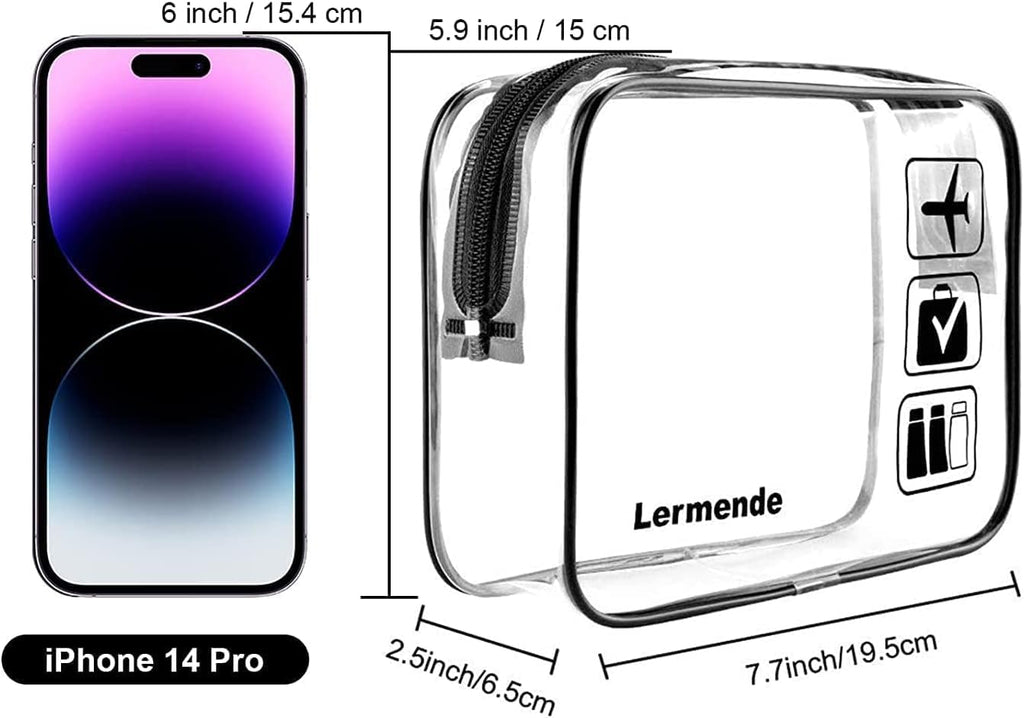 Lermende Clear Toiletry Bag TSA Approved Quart Size Travel Carry On - 5Pcs
