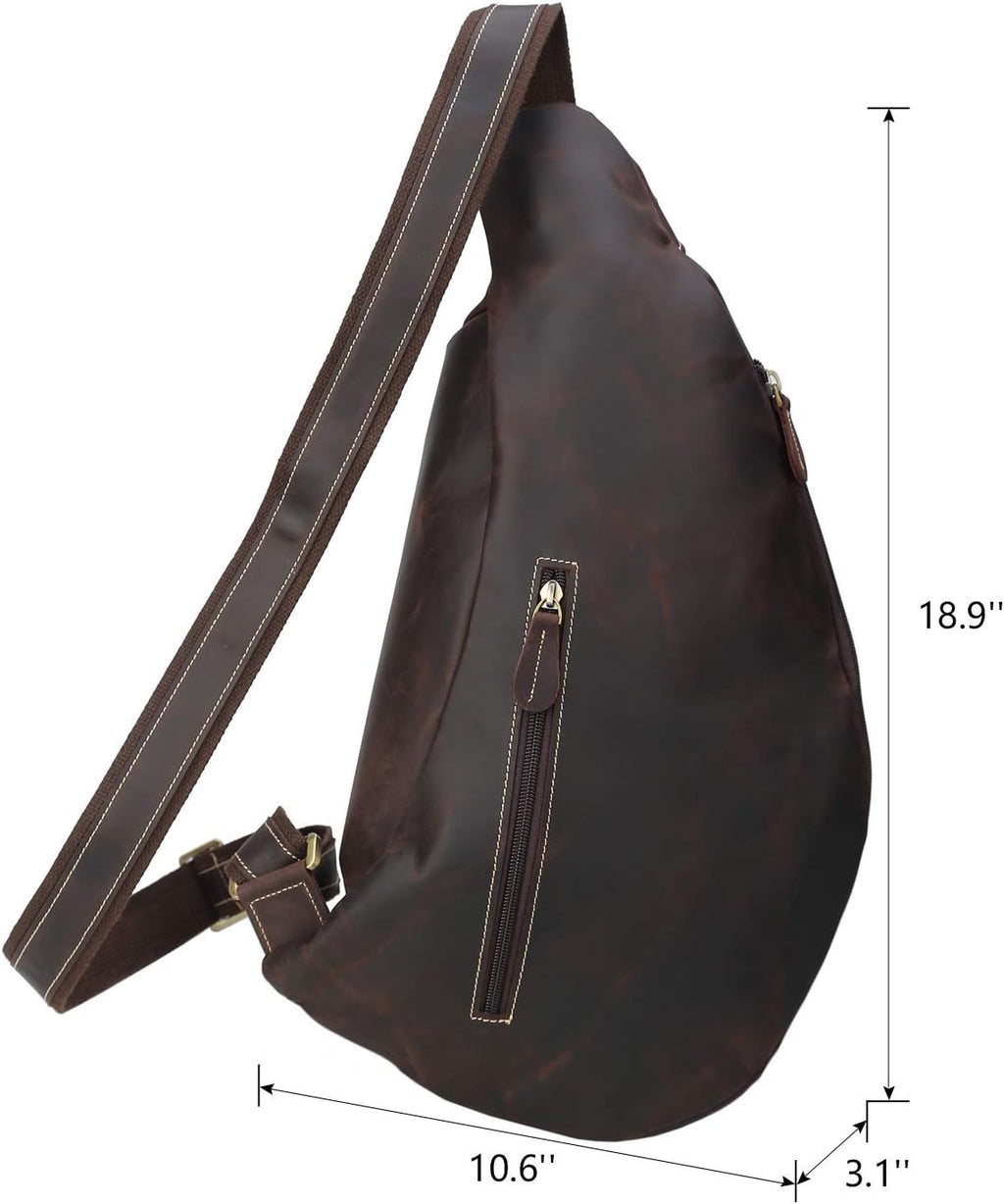 Polare Full Grain Leather Cross Body Sling Bag Chest Bag Backpack Outdoor Camping Tactical Daypack