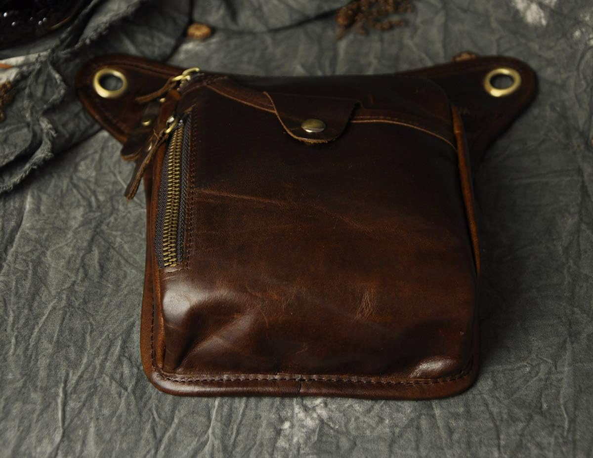 Le'aokuu Mens Genuine Leather Outdoor Sporting Hiking Waist Hip Pack Messenger Shoulder Drop Leg Thigh Bag Pouches For Women 211-5 (Brown 2)