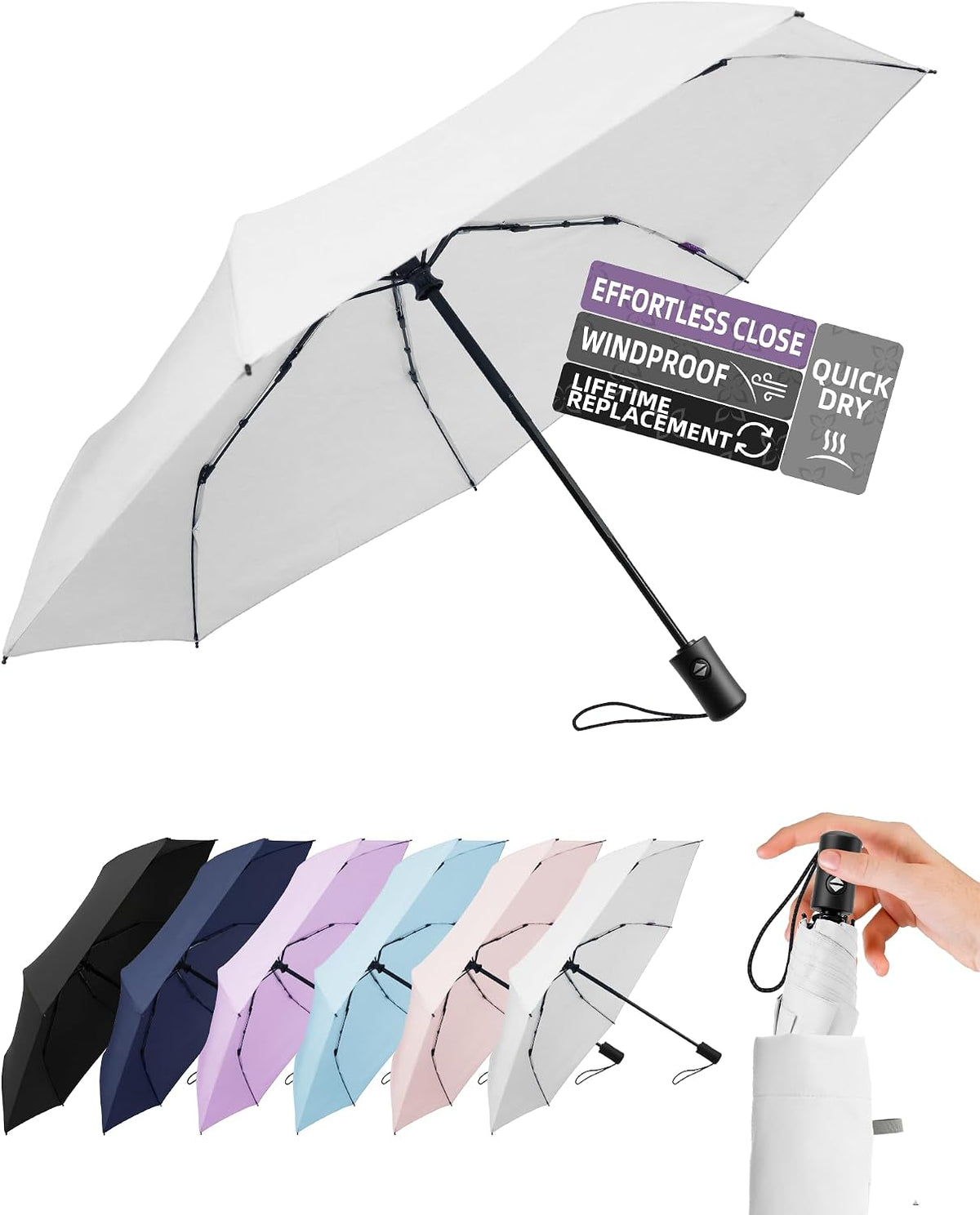 Umbrella Travel Size Compact Auto Open Close, Windproof for Rain
