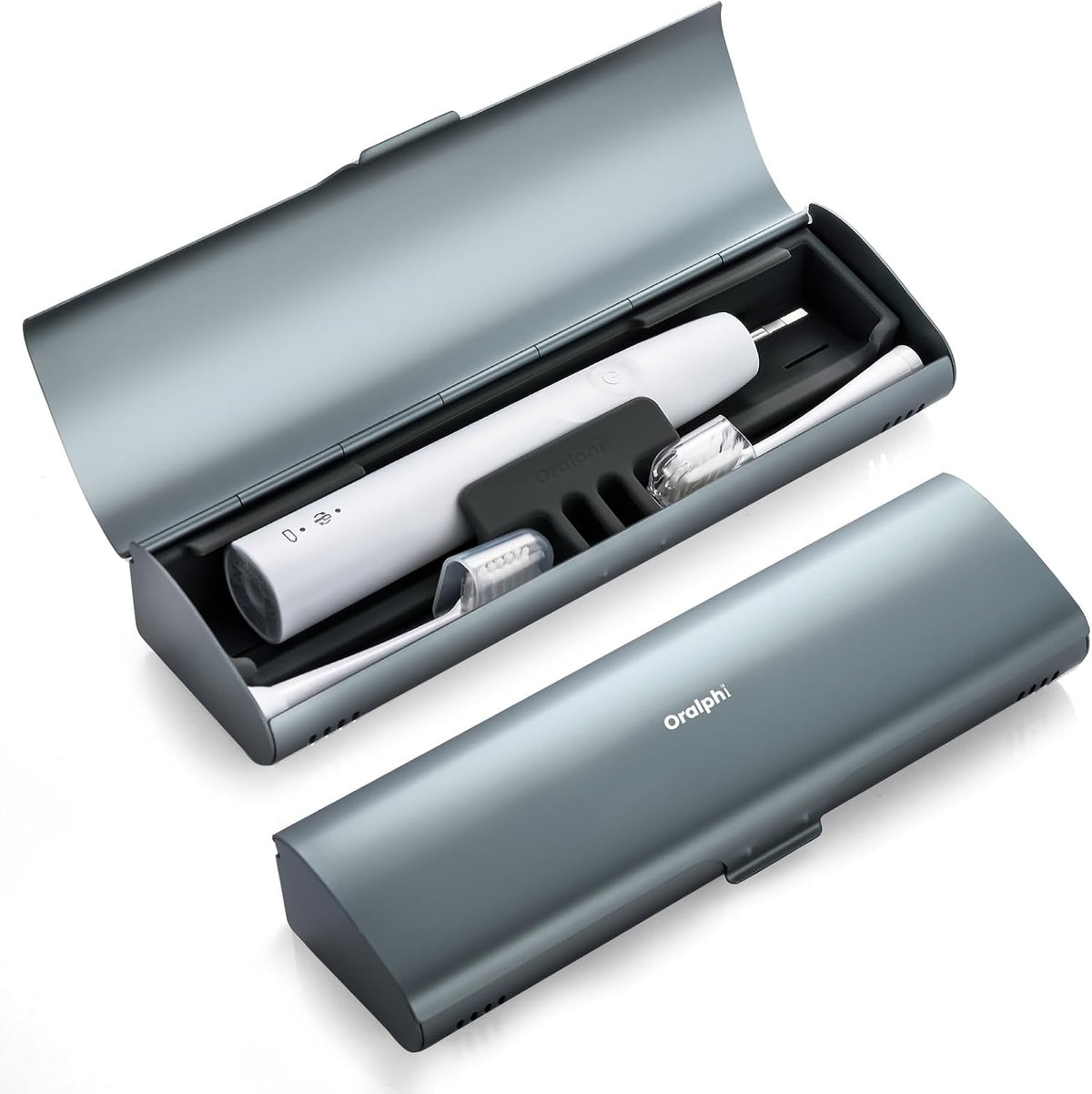 Aluminum Electric Toothbrush Travel Case, 2 in 1 Travel Toothbrush Holder for Oral B/Oral-B Pro 1000 1500 5000 and Most Electric Toothbrush for Traveling, Removable Silicone Liner-Grey