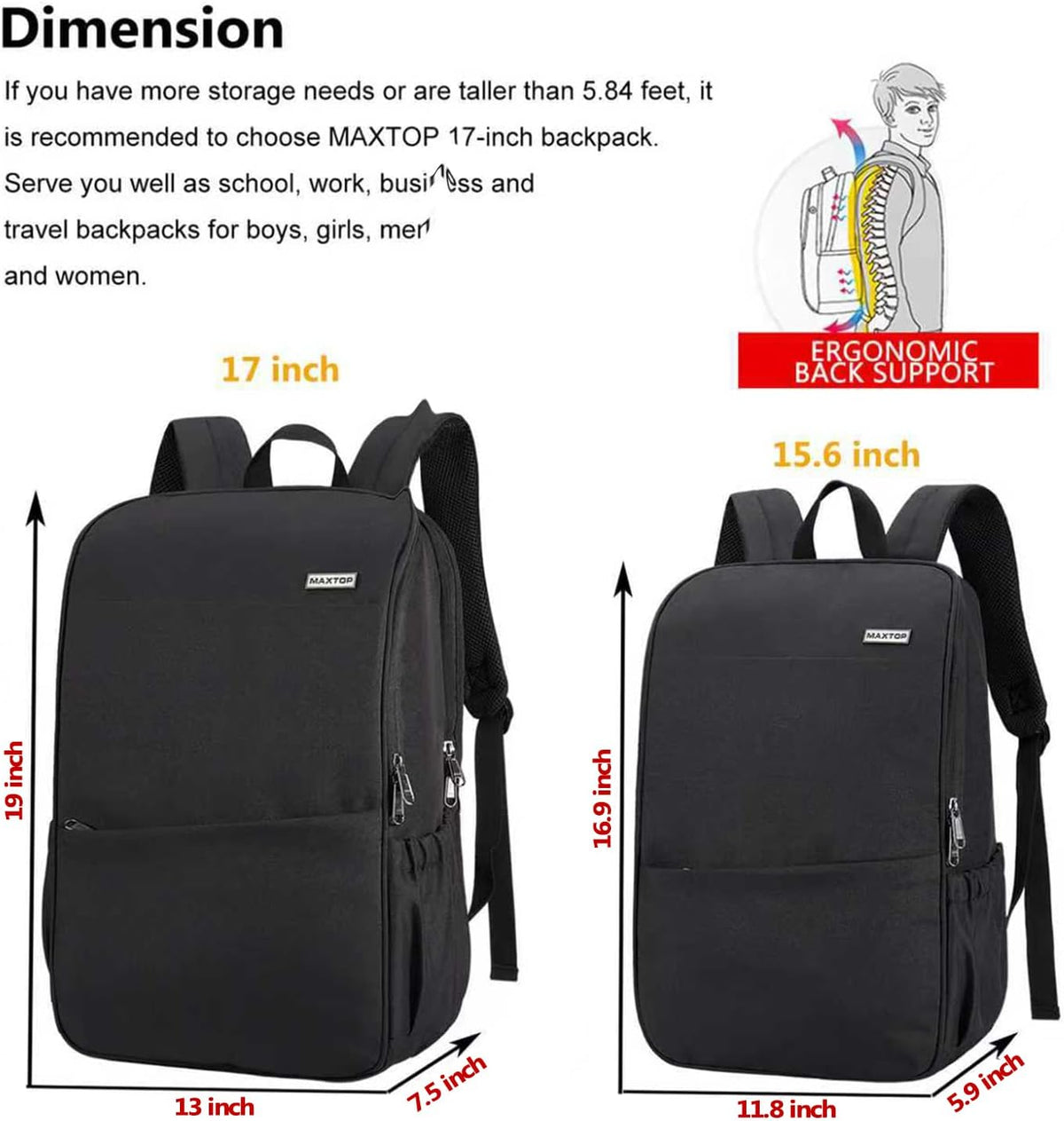MAXTOP Deep Storage Laptop Backpack Business Anti-theft Backpacks[Water Resistant] College Computer Bookbag Fits 15 Inch Laptop Black