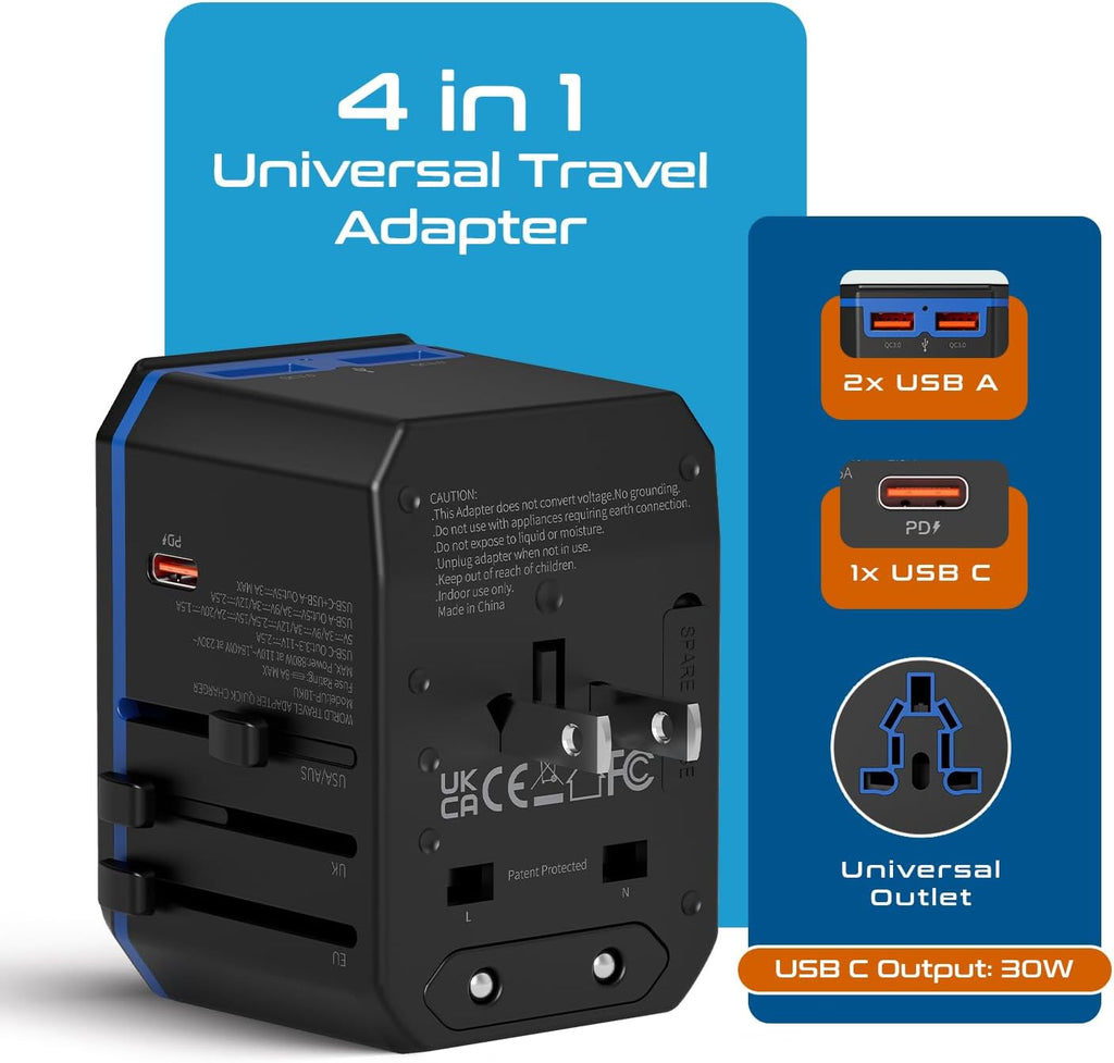 Ceptics International Power Adapter - 30W USB-C, 2 USB-A, Universal Input