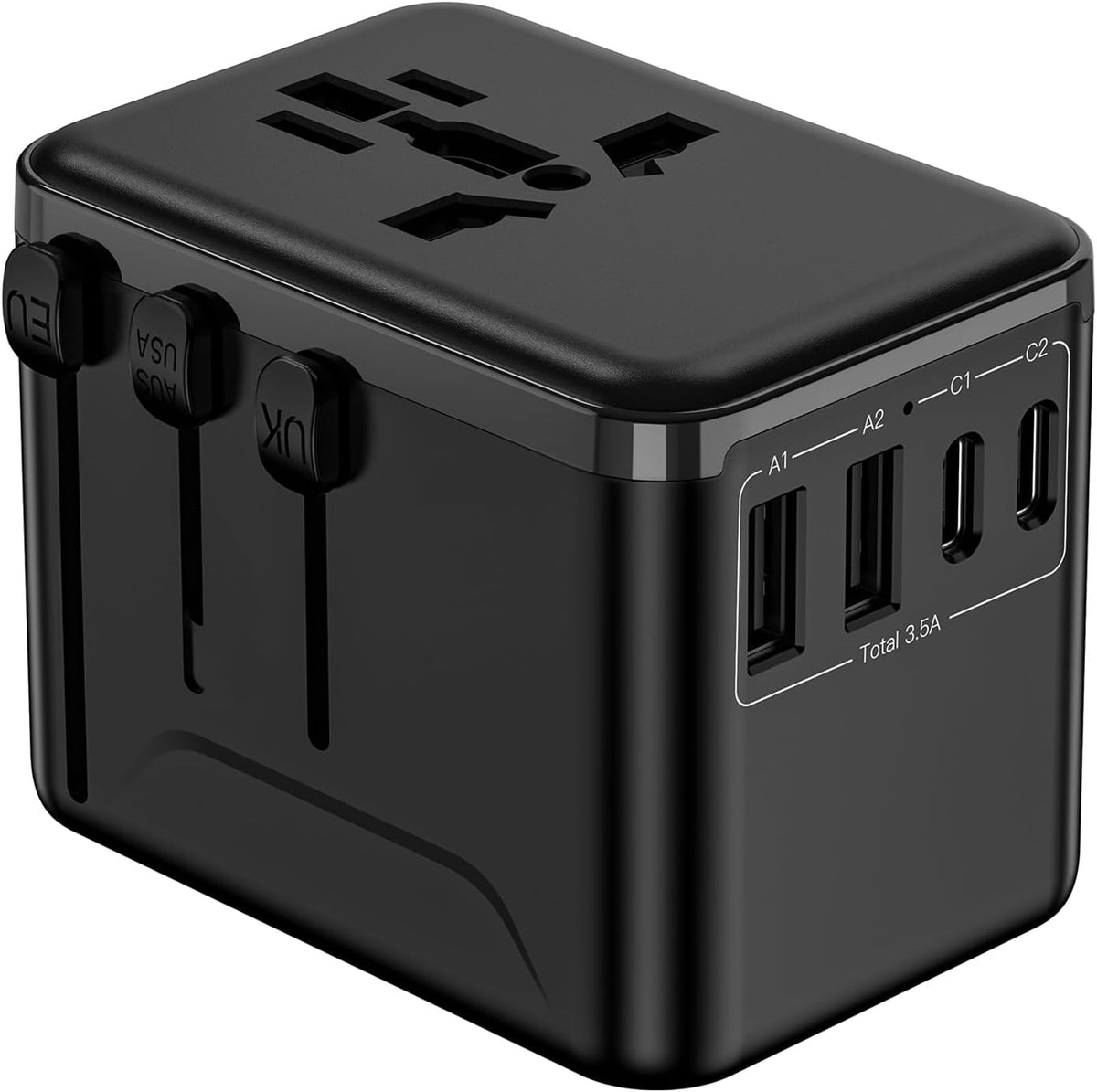 CC Store Universal Travel Adapter with 3 USB-C＆ 2 USB-A Ports 17.5W Black