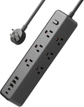 Surge Protector Power Strip，5ft 9 Widely Spaced Outlets, 3 USB A & 2 USB C Ports, Flat Plug Long Extension Cord for Travel Home Office Entertainment, Black
