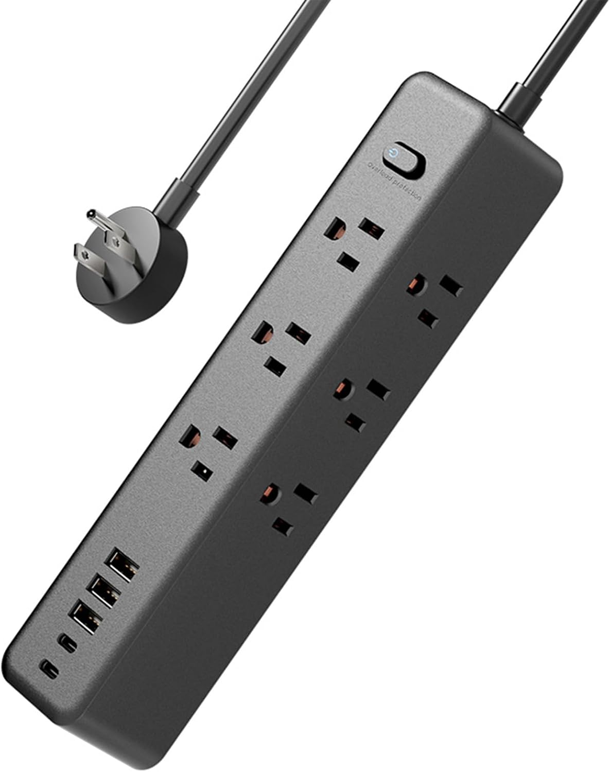 Surge Protector Power Strip，5ft 9 Widely Spaced Outlets, 3 USB A & 2 USB C Ports, Flat Plug Long Extension Cord for Travel Home Office Entertainment, Black