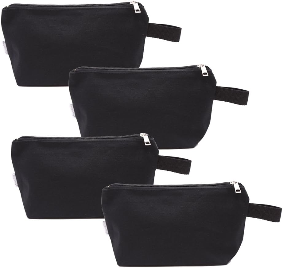 100% Cotton 16oz Heavy Duty Multi-Purpose Canvas Zipper Cosmetics Makeup Travel Toiletry Organizing Pouch 4-Pack