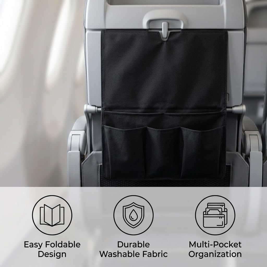 Airplane Seat Back Organizer Travel Storage Bag with Media Holder