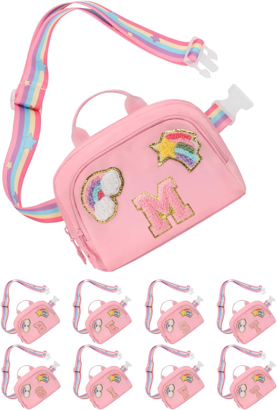 Fanny Pack for Girls, Cute Purse for Girls Teens Crossbody Bag for Kids Belt Bag With 2 Compartments Trendy Stuff Graduation Birthday Gifts for 4 5 6 7 8 9 10 11 12 13 Years Old Initial M-Pink
