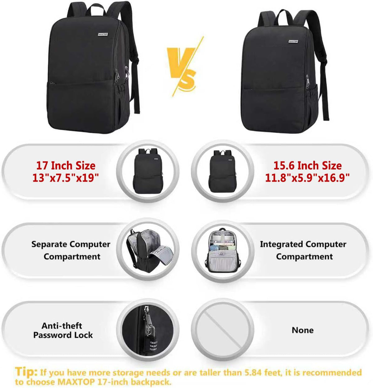 MAXTOP Deep Storage Laptop Backpack Business Anti-theft Backpacks[Water Resistant] College Computer Bookbag Fits 15 Inch Laptop Black