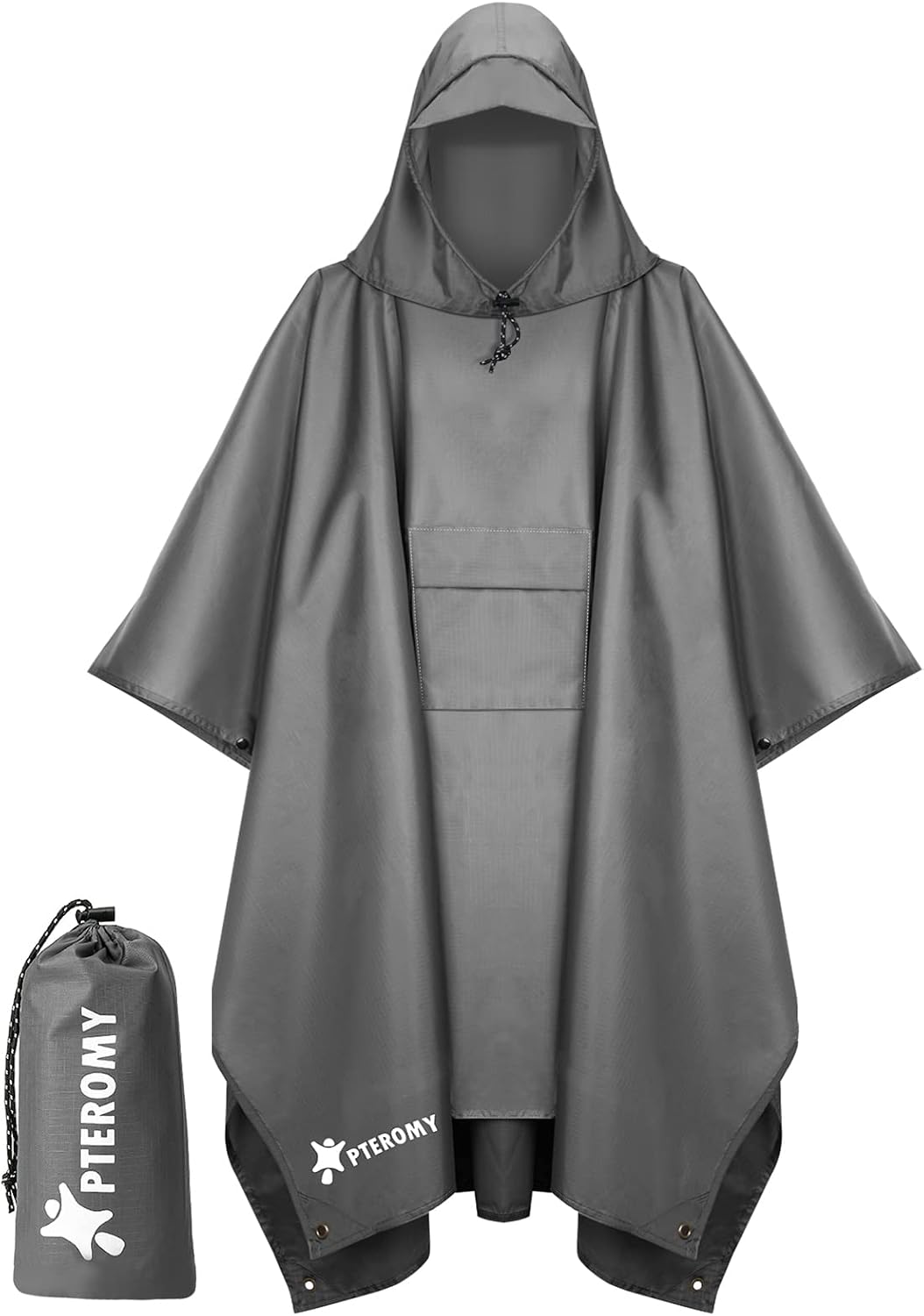 PTEROMY Hooded Rain Poncho for Adults, Reusable Waterproof Raincoat