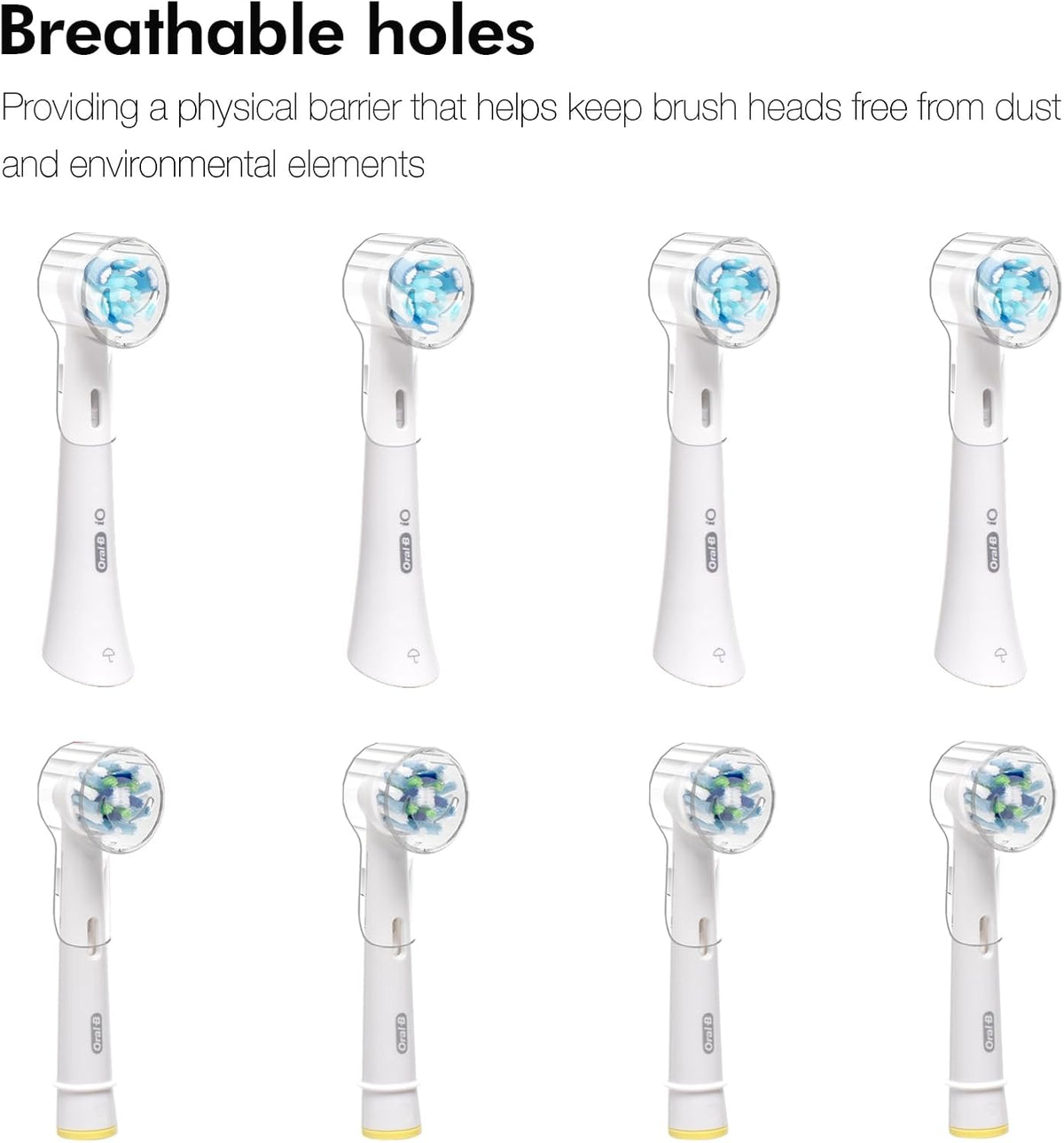 Toothbrush Head Covers & Toothbrush Holder for Oral B & iO series, transparent and white