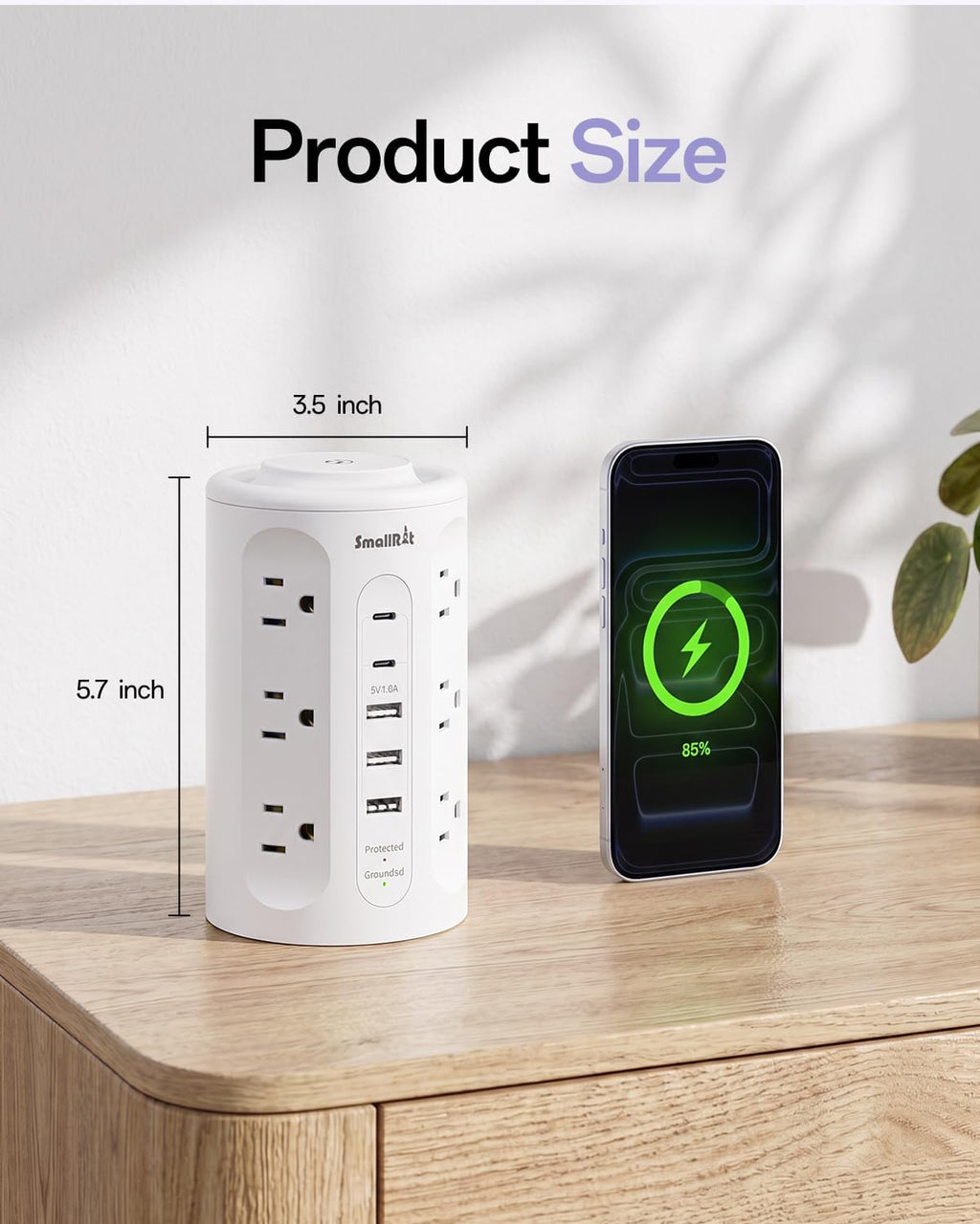 Power Strip with USB Ports,Extension Cord with Multiple Outlets (12AC+3A+2C), 6.5 FT Desk White Power Strip Tower Charging Station for Home, Office, College Dorm Essentials