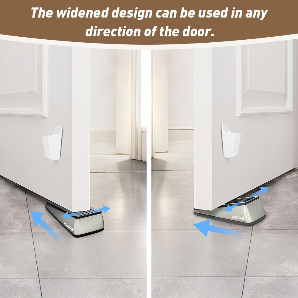 1 Pack Widened Door Stopper Wedge - Heavy Duty Door Stoppers Stop Wedge Made of Premium Quality Brushed Stainless Steel, Wall Protector for Home & School with Self Adhesive Holder Satin Nickel