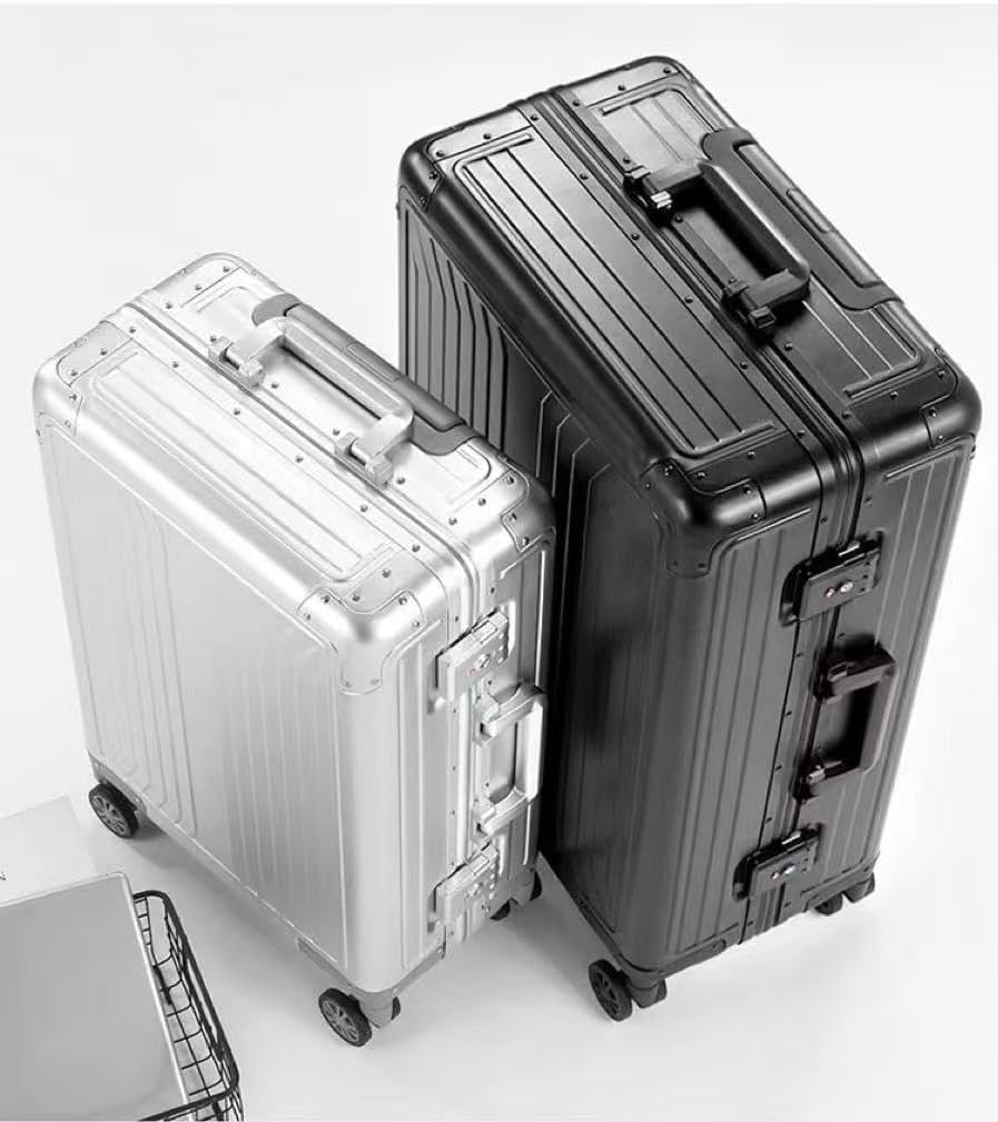 Premium Aluminum Carry On Luggage 20”, Metal Shell Zipperless Suitcase with Spinner & Removable Wheels, Airline-Approved Size 22"x14"x8.3", 9 lbs, Includes 2 Spare Wheels & TSA Lock (Black)