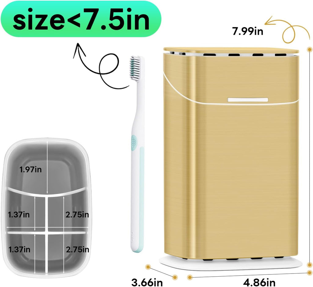 GFWARE Gold Bathroom Toothbrush Holder with Cover, Ventilated & Drainage