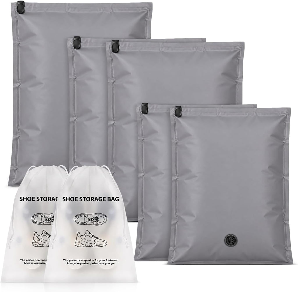 Garnen 7 Piece Travel Compression Packing Cubes, No Pump Needed, Dark Grey