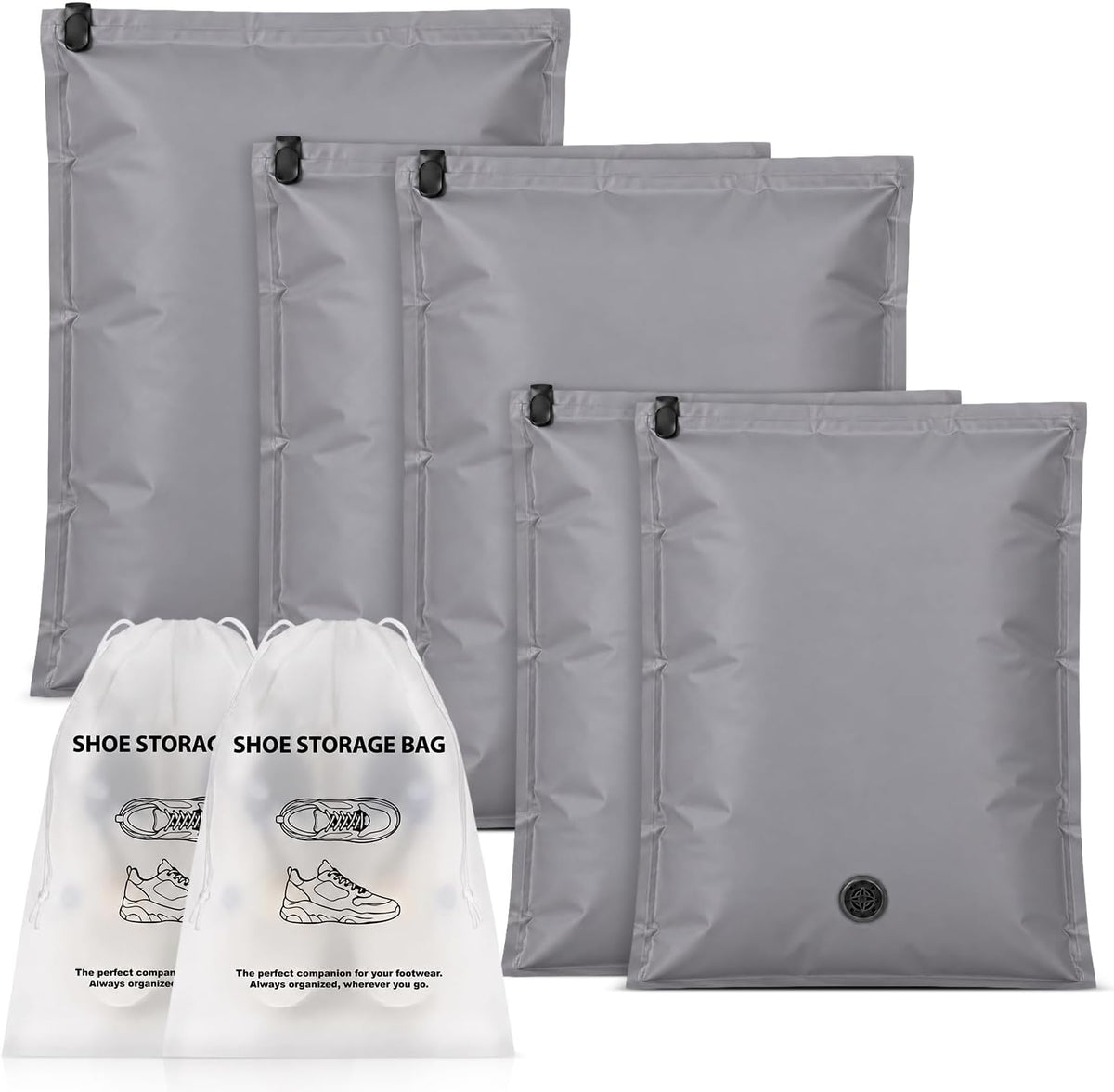 Garnen 7 Piece Travel Compression Packing Cubes, No Pump Needed, Dark Grey
