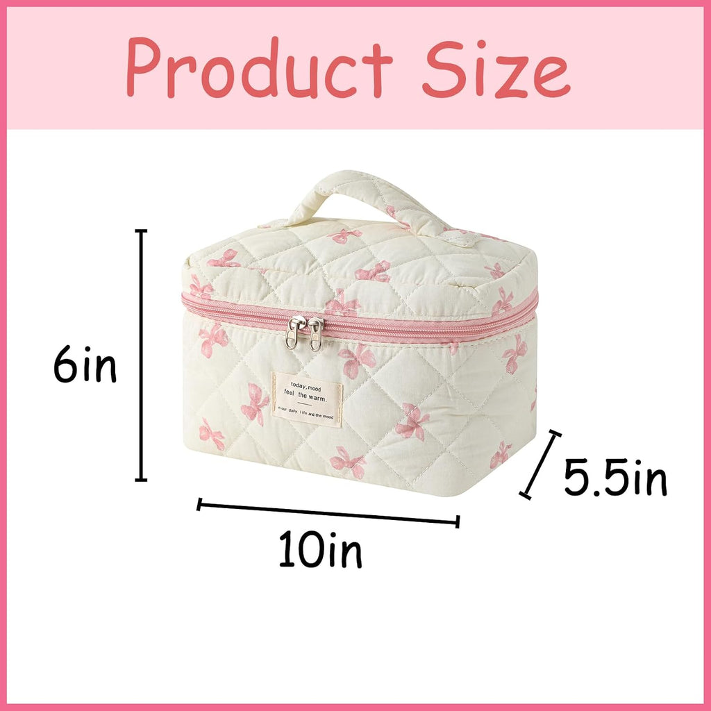 uekeboag Large Travel Quilted Makeup Bag for Women (Little Pink Bow